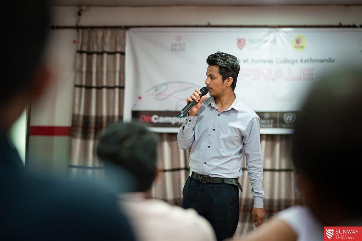 Prabin presenting at the Hult Prize on-campus finale