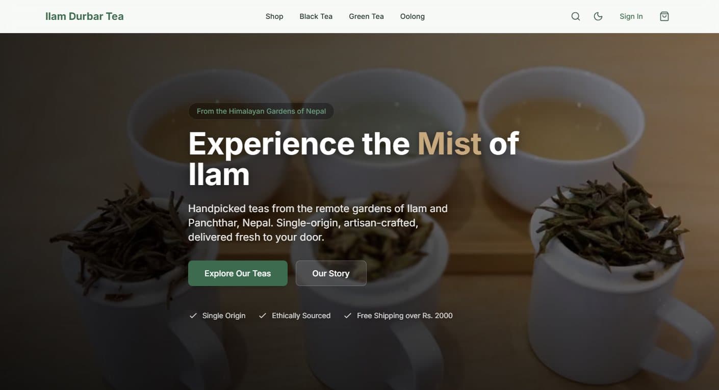 Ilam Durbar Tea home page
